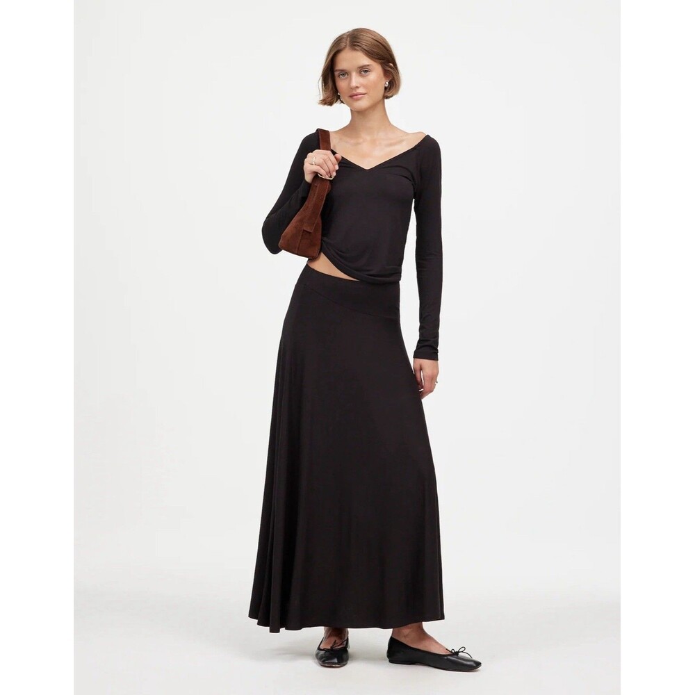 Madewell Womens Jersey Asymmetric-Seam Midi Skirt  NWT Size S Small